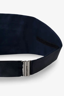 Brunello cucinelli men’s cotton and silk cummerbund in navy satin with polished silver-toned buckle