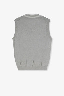 Brunello Cucinelli men’s heather gray cotton sleeveless knit vest with ribbed crew neckline and hem