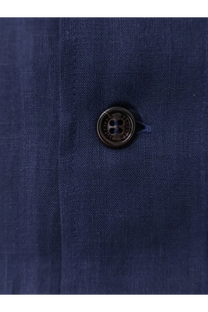Brunello Cucinelli men’s easy fit linen shirt in dark blue with black four-hole button details