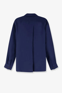 Brunello Cucinelli men’s navy blue easy fit linen shirt with classic collar and buttoned cuffs