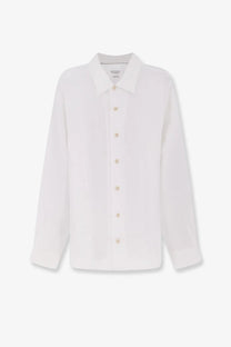 Brunello Cucinelli men’s easy fit linen shirt white with long sleeves classic collar and subtle texture