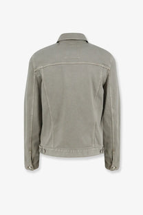 Brunello Cucinelli men’s grey denim jacket with classic collar buttoned cuffs hem and visible seam stitching