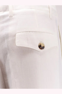White linen and cotton trousers featuring a gold-tone button engraved with brunello cucinelli brand name