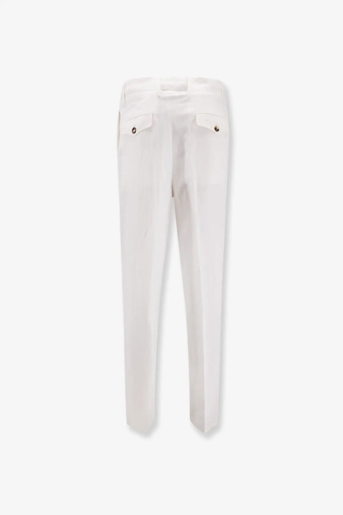 White tailored brunello cucinelii men’s linen and cotton trousers with a clean straight-leg cut and subtle back pleats