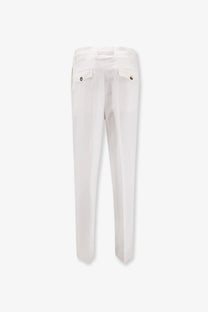 White tailored brunello cucinelii men’s linen and cotton trousers with a clean straight-leg cut and subtle back pleats