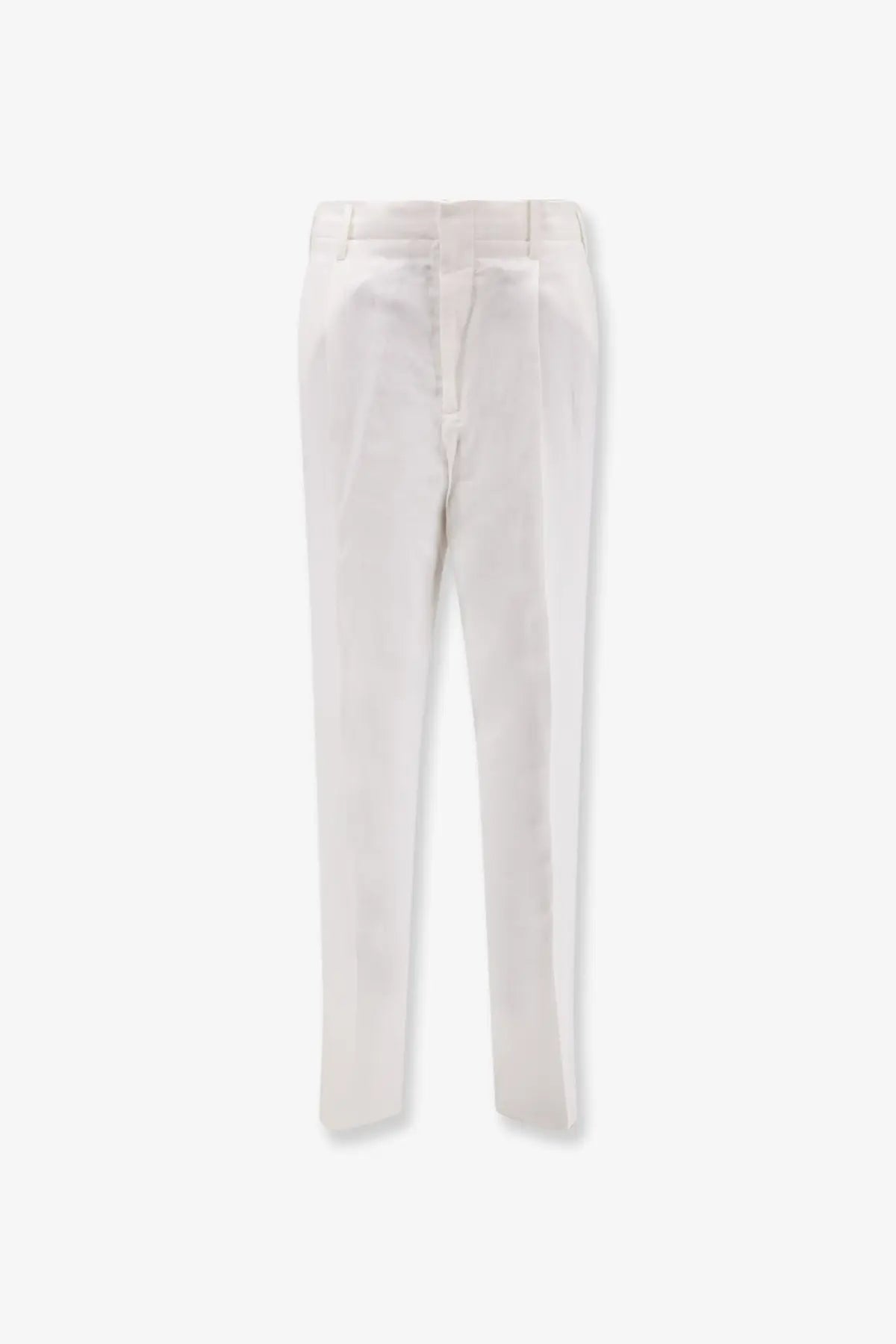White brunello cucinelli men’s tailored linen and cotton trousers with structured design and subtle waistband pleats