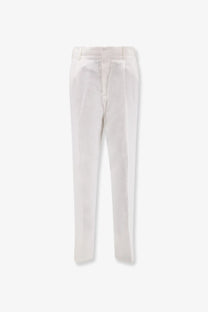 White brunello cucinelli men’s tailored linen and cotton trousers with structured design and subtle waistband pleats