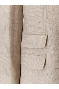 Beige textured tweed blazer with two flap pockets from brunello cucinelli men’s linen and wool suit collection