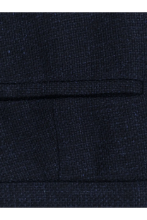 Brunello Cucinelli men’s dark navy wool blazer with subtle textured weave and single welt pocket in linen wool suit blue
