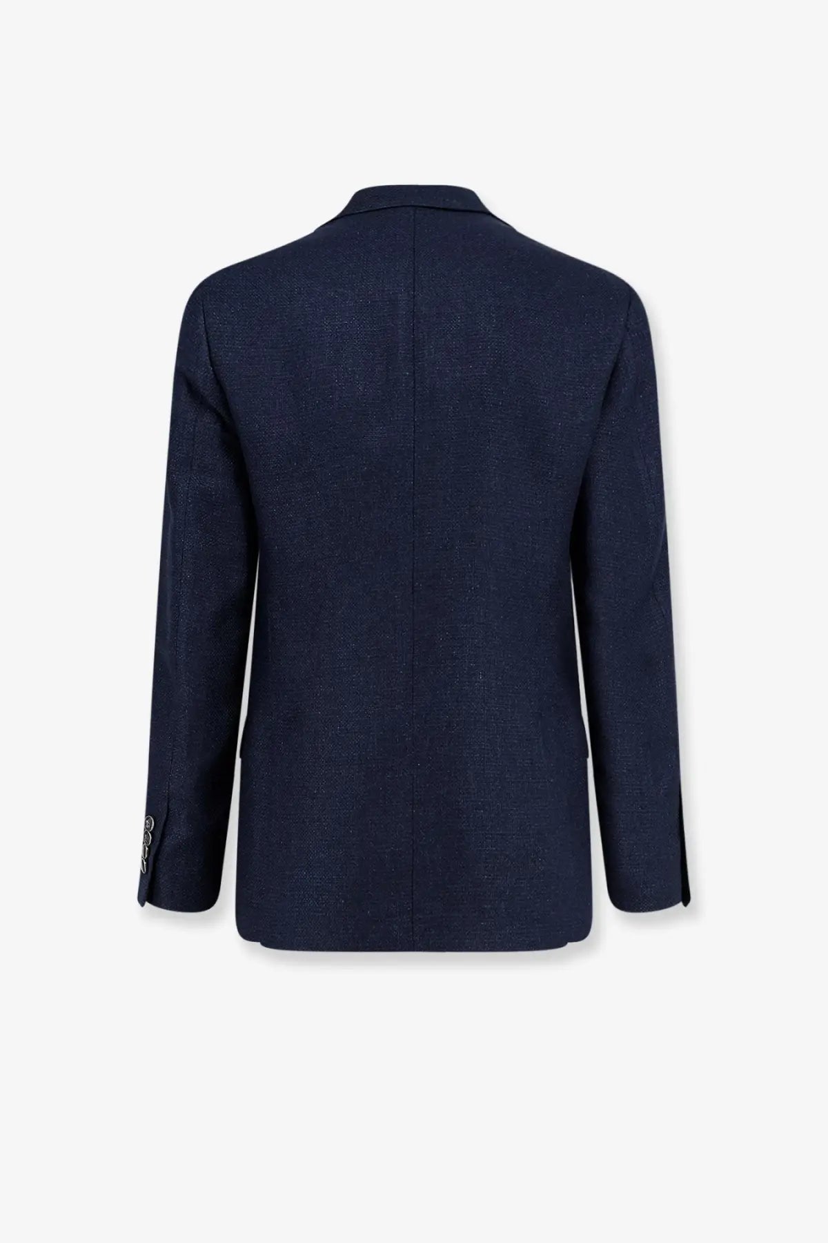 Navy blue textured wool blazer from brunello cucinelli men’s linen and wool suit blue collection front view