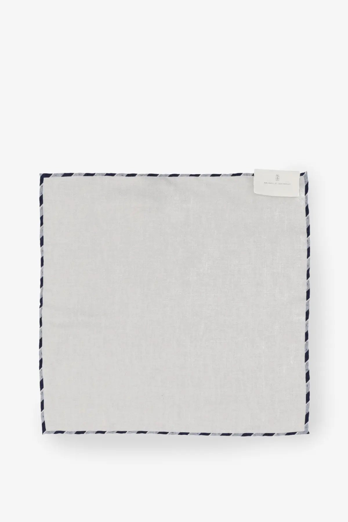 Brunello Cucinelli men’s silk pocket square white with subtle texture and black and white zigzag border design