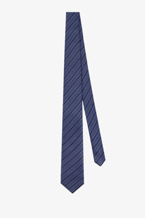 Brunello cucinelli men’s silk tie black with subtle navy blue diagonal stripes for formal wear