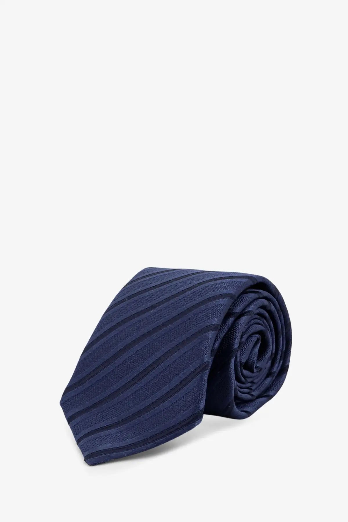 Brunello Cucinelli men’s silk tie in navy blue with subtle diagonal stripes crafted from smooth woven fabric