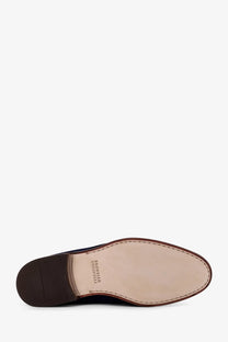 Brunello Cucinelli men’s black suede loafers with dark blue leather oxford shoe detail tan insole and brown stitching