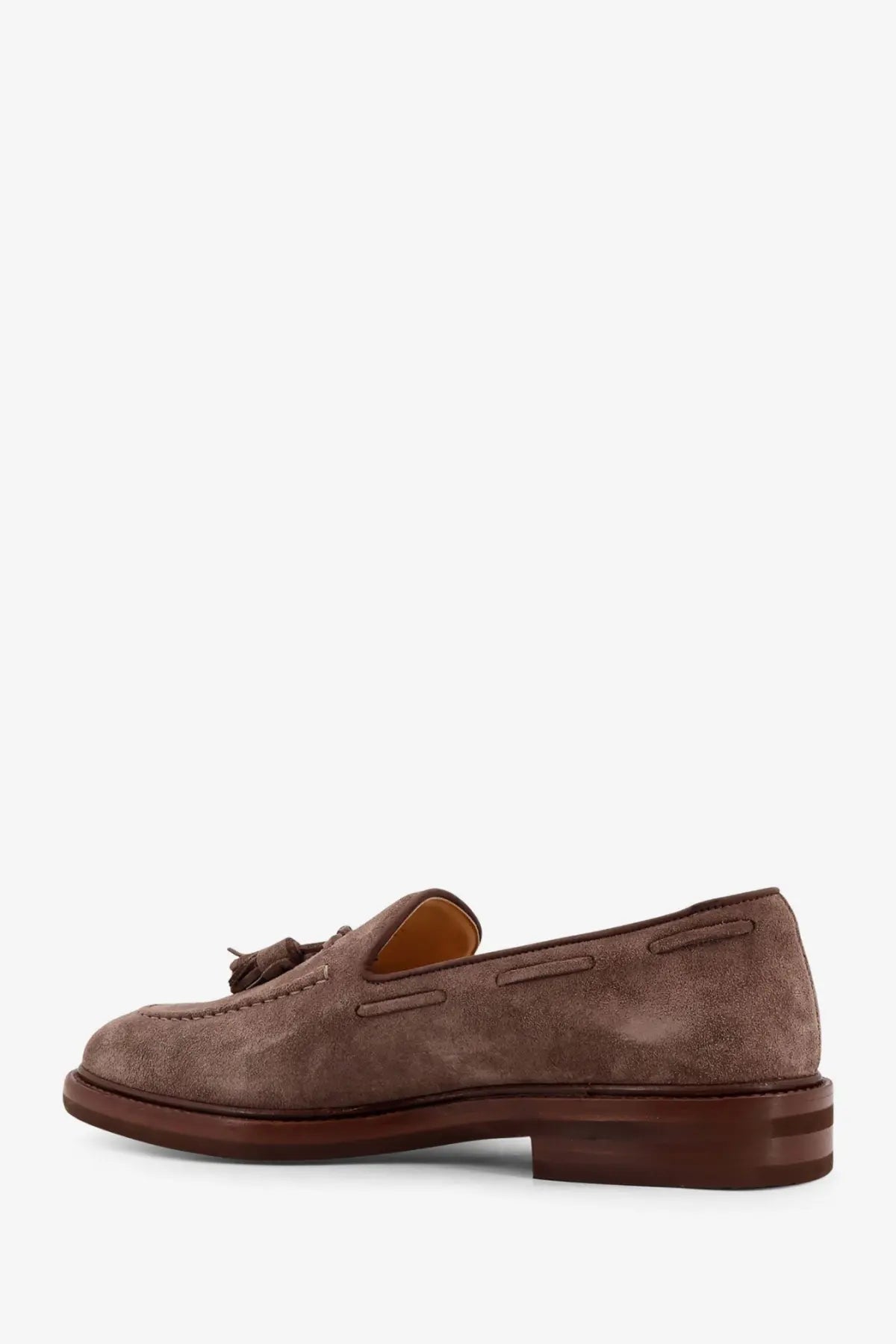 Brunello Cucinelli men’s brown suede loafers with tassel and stitched detailing perfect for casual wear