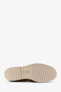 Beauville cucinelli brown leather shoe sole with textured wavy rubber tread on brunello cucinelli men’s grey suede loafers