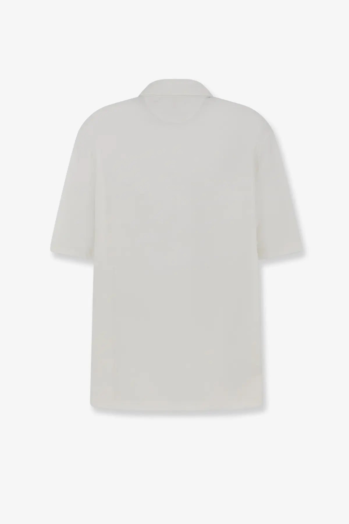 Brunello Cucinelli men’s off-white virgin wool polo shirt with short sleeves and a classic collar in a minimalist design