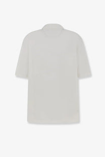 Brunello Cucinelli men’s off-white virgin wool polo shirt with short sleeves and a classic collar in a minimalist design