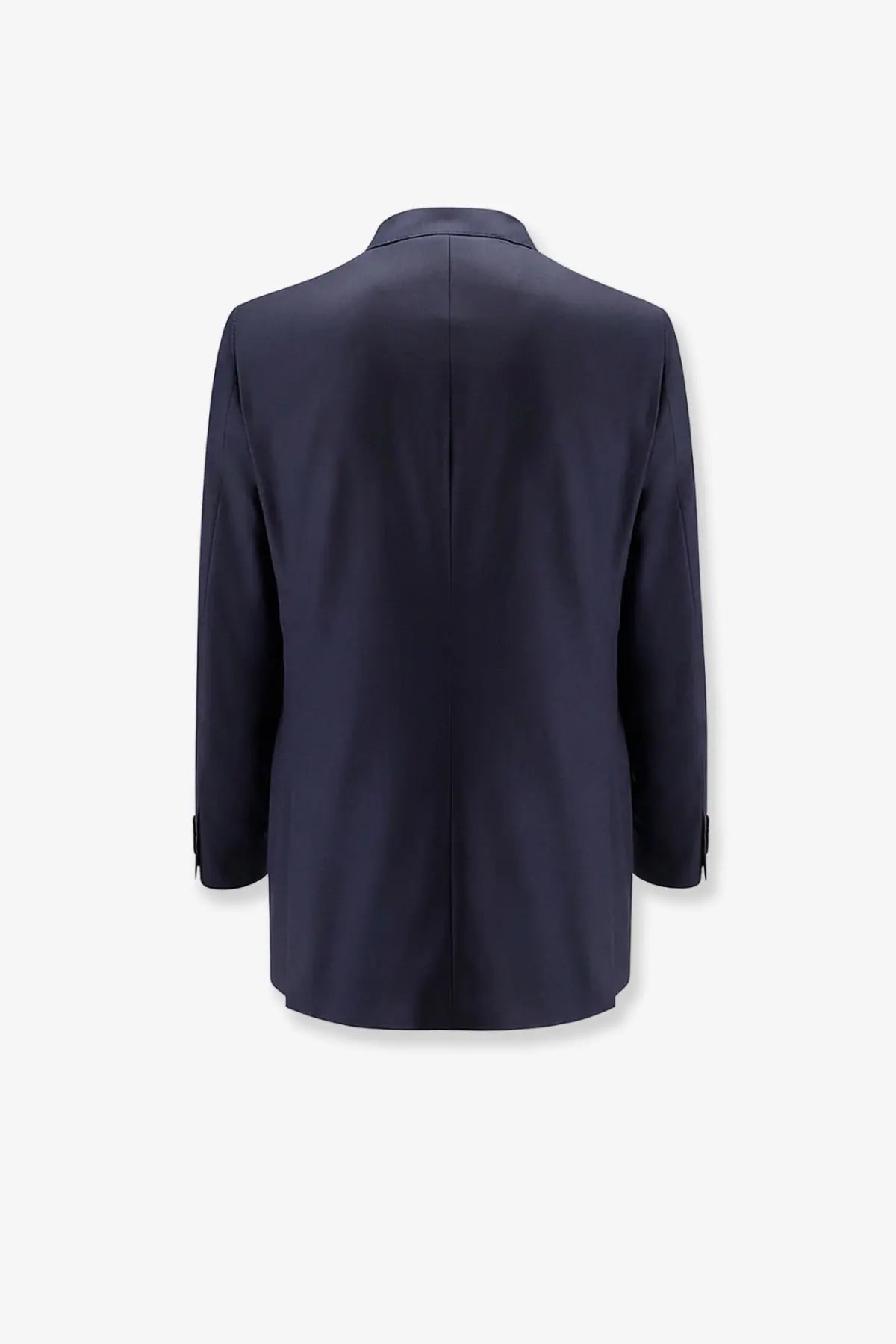 Navy blue tailored blazer with structured silhouette and subtle seam detailing made of virgin wool and silk by brunello cucinelli