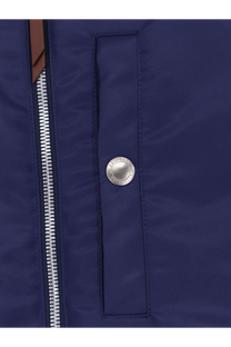 Brunello Cucinelli men’s navy blue water repellent nylon sleeveless jacket with silver button and zipper details