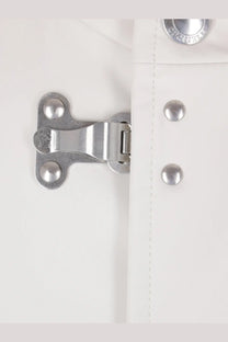 Brunello Cucinelli men’s waterproof sahariana white raincoat with silver toned metal buckle and button fastenings
