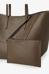 Brunello Cucinelli women’s green hammered leather tote bag with matching handles and zippered pouch from princetown