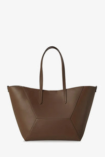 Brown leather tote bag with geometric paneling and structured handles from brunello cucinelli womens bc duo hammered leather handbag green
