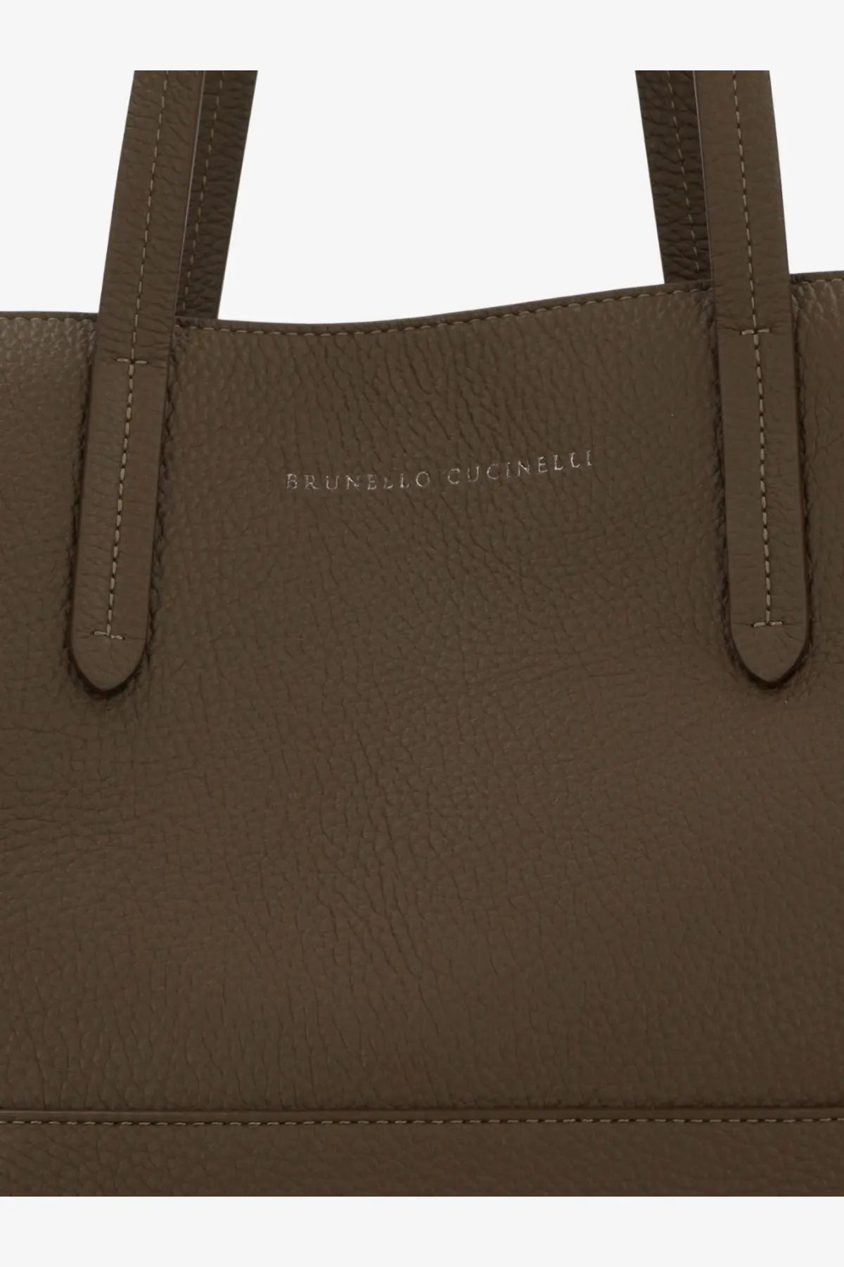 Brunello Cucinelli women’s BC Duo hammered leather shoulder bag in olive green with matching handles and subtle stitching