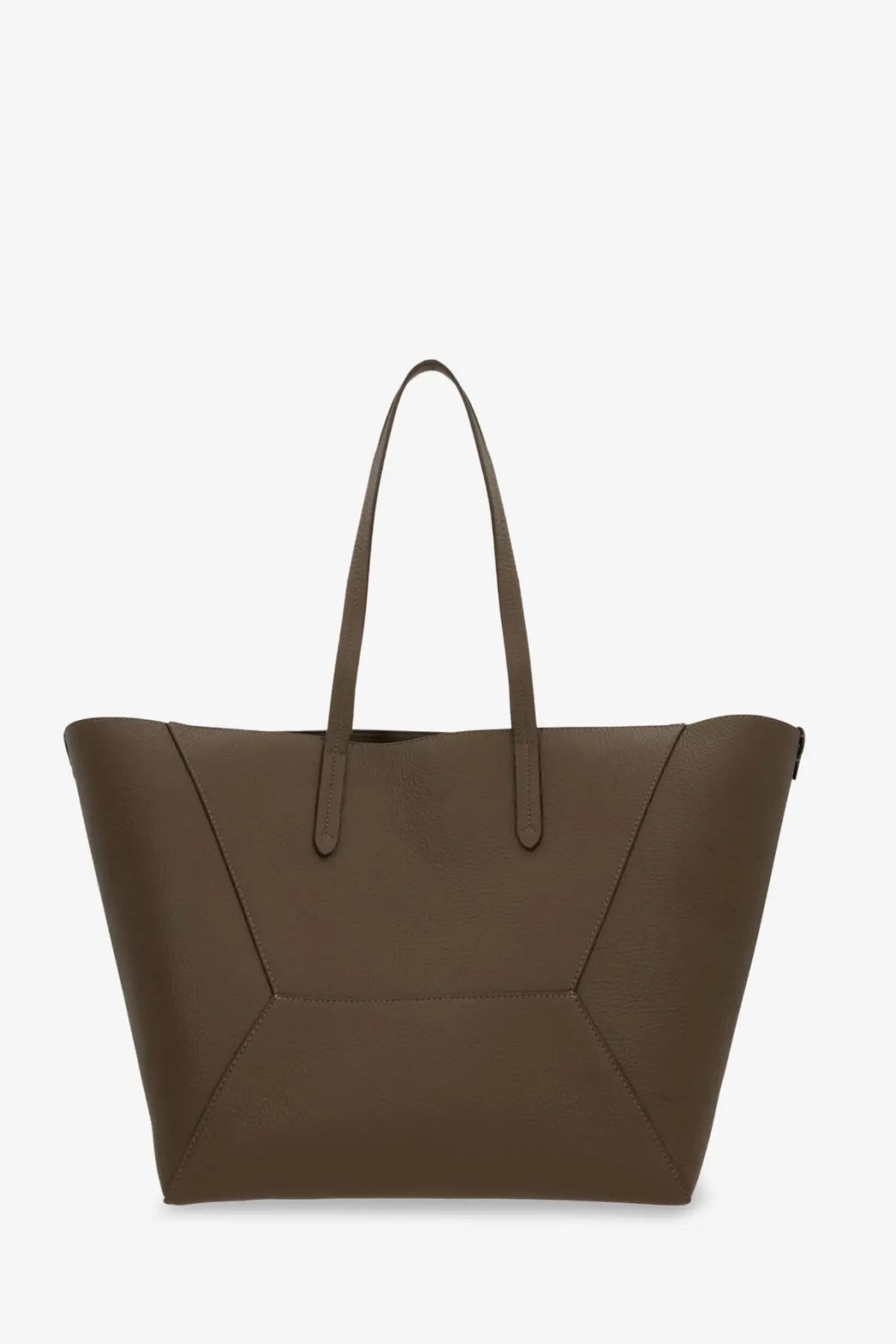 Brunello Cucinelli women’s bc duo olive green leather tote bag with clean geometric stitching and slender handles