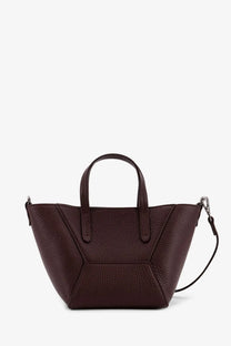 Brunello Cucinelli women’s BC duo leather crossbody bag in dark burgundy structured pebbled leather with geometric paneling
