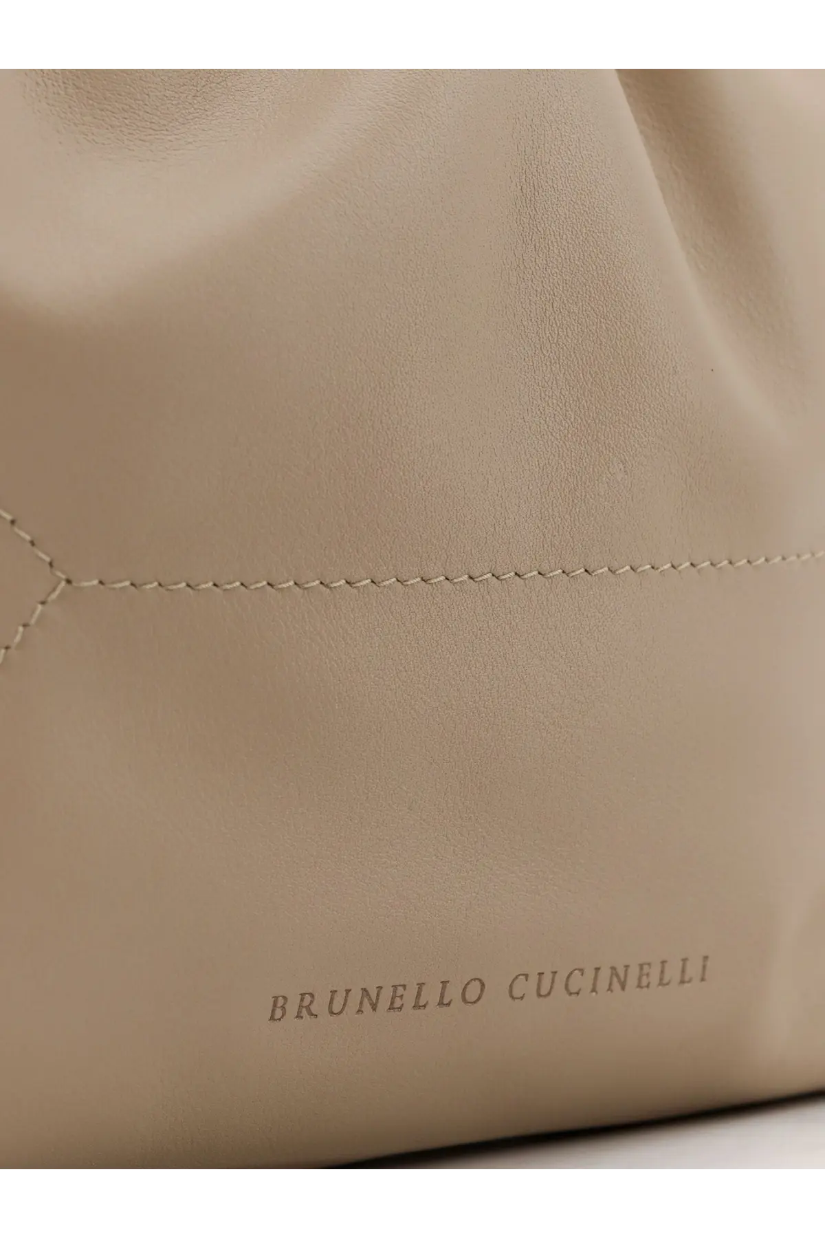 Brunello Cucinelli women’s BC duo leather shoulder bag in beige with subtle stitching and embossed logo