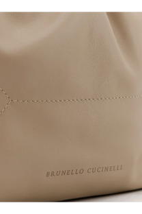 Brunello Cucinelli women’s BC duo leather shoulder bag in beige with subtle stitching and embossed logo