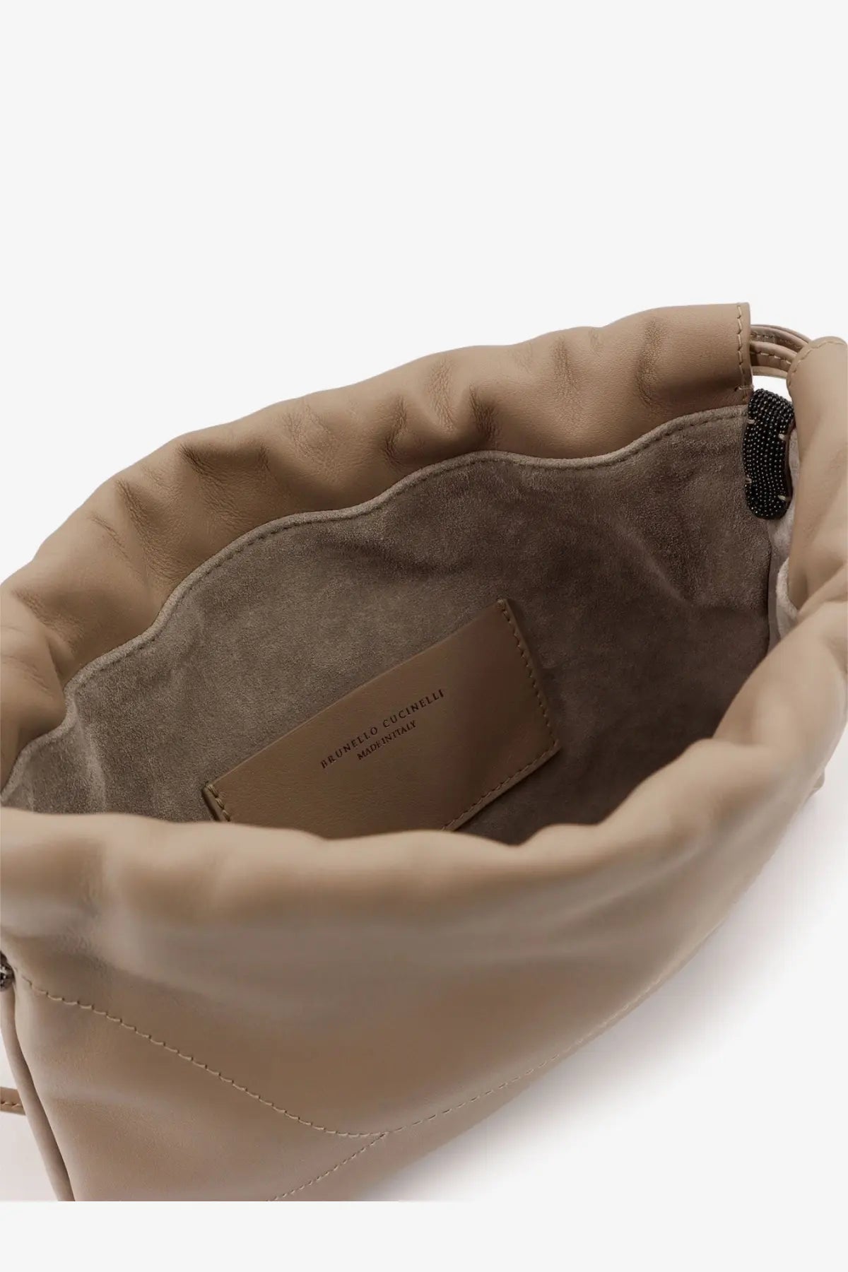 Brunello Cucinelli womens bc duo leather shoulder bag moonbeam beige leather with suede interior and branded label