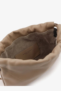 Brunello Cucinelli womens bc duo leather shoulder bag moonbeam beige leather with suede interior and branded label