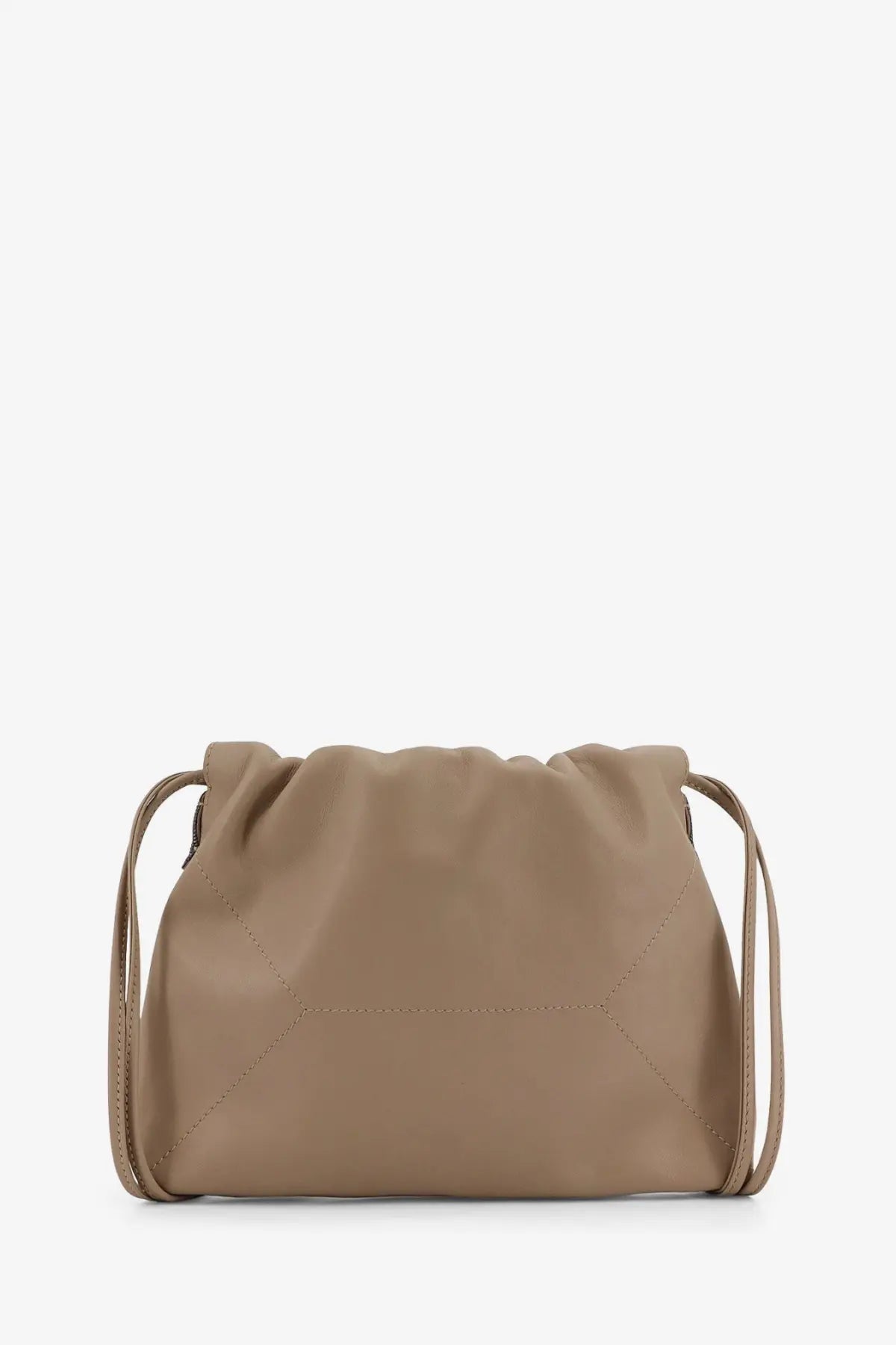 Beige leather crossbody bag with geometric stitching and adjustable strap from Brunello Cucinelli womens BC duo MOONBEAM
