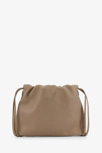 Beige leather crossbody bag with geometric stitching and adjustable strap from Brunello Cucinelli womens BC duo MOONBEAM