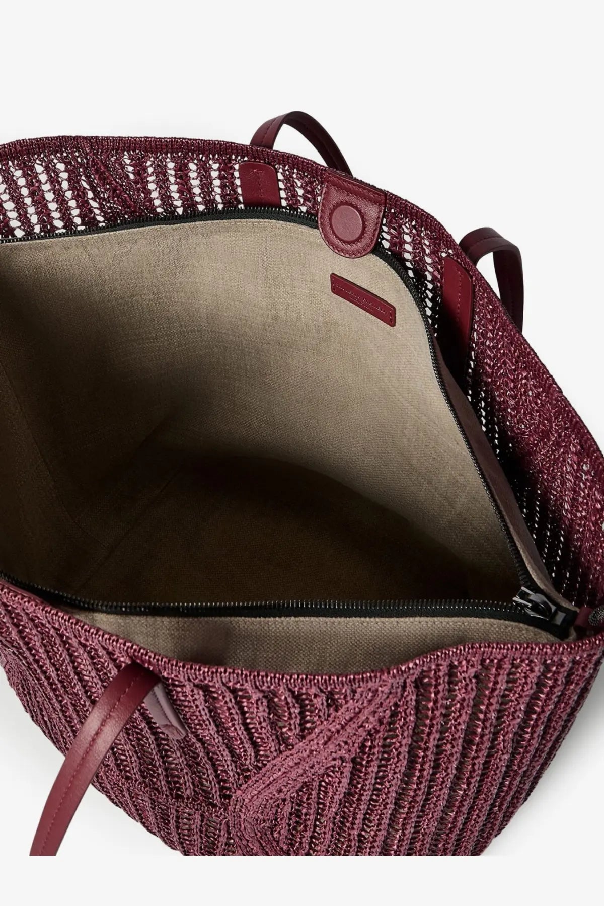 Brunello Cucinelli women’s bc duo raffia shoulder bag red with maroon woven straw and leather handles