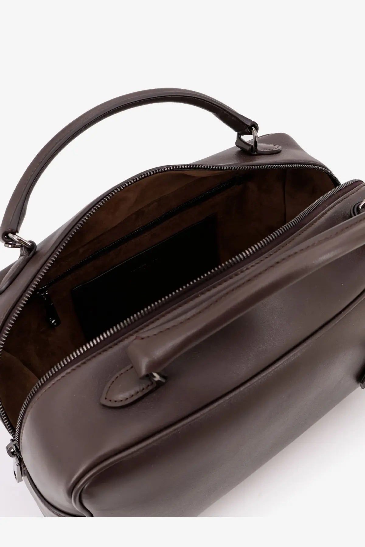 Brunello cucinelli women’s boston explorer brown leather handbag with top handle and zipper closure