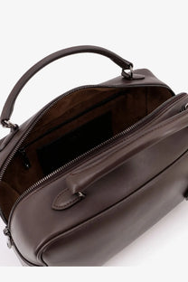 Brunello cucinelli women’s boston explorer brown leather handbag with top handle and zipper closure