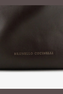 Black leather clutch with embossed brunello cucinelli branding from brunello cucinelli women’s bucket mellow leather shoulder bag gold
