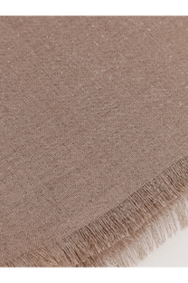 Brunello Cucinelli women’s cashmere and silk blend scarf in soft taupe with subtle shimmer and delicate fringe edges