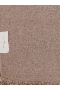Brunello Cucinelli women’s cashmere and silk blend scarf in dusty rose with fine woven texture and fringed edges