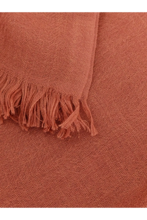 Brunello Cucinelli women’s cashmere and silk scarf in soft terracotta with textured weave and natural frayed edges