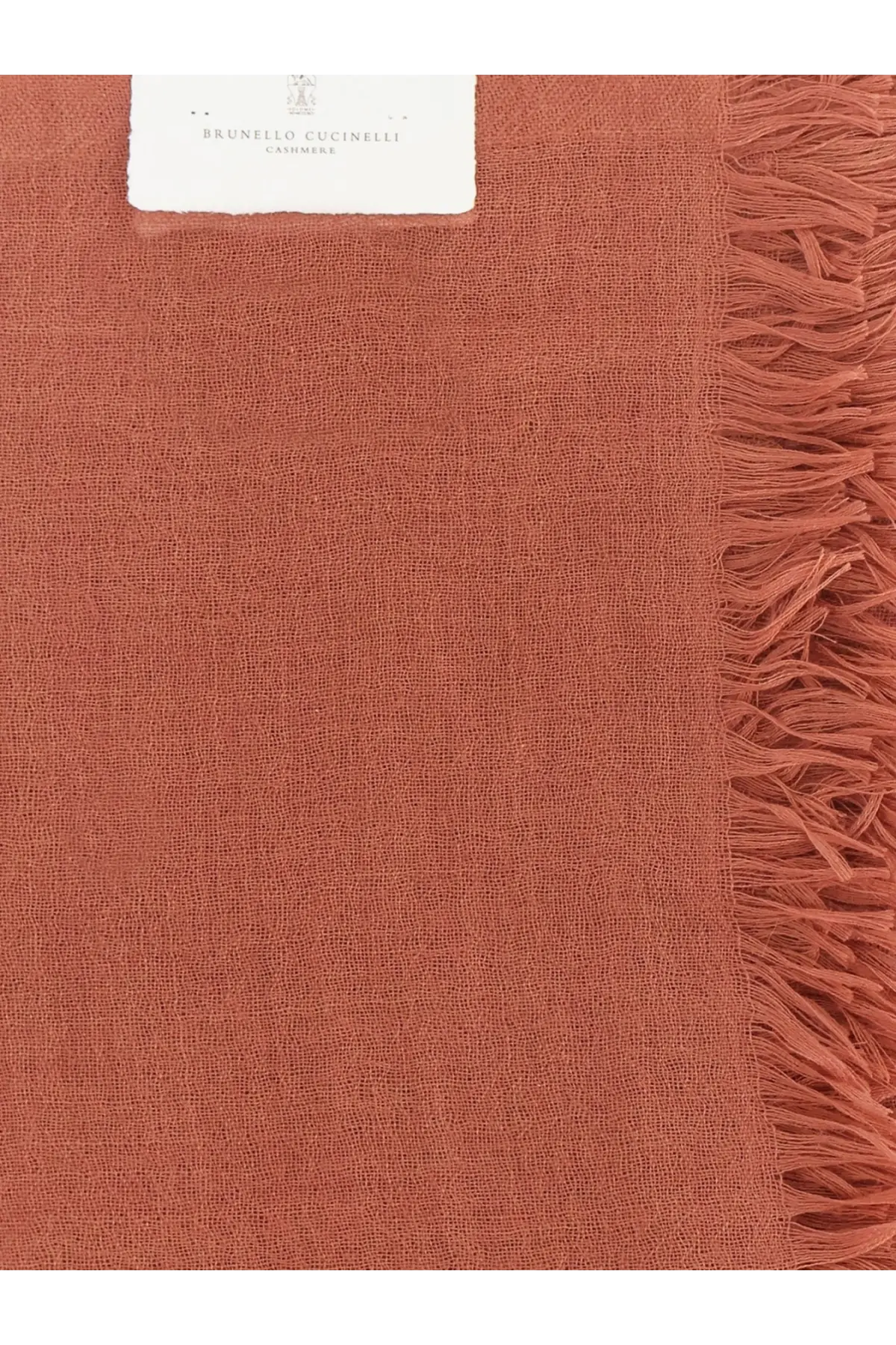 Brunello cucinelli women’s terracotta cashmere and silk scarf with textured weave and fringed edges