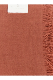 Brunello cucinelli women’s terracotta cashmere and silk scarf with textured weave and fringed edges