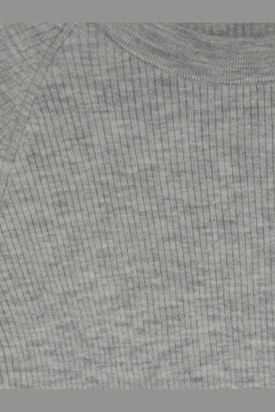 Brunello cucinelli women’s heather gray ribbed knit t-shirt with crew neck in cashmere and viscose blend lurex