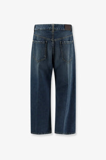 Brunello cucinelli women’s the contemporary square jeans in blue dark-wash denim with straight-leg cut back view