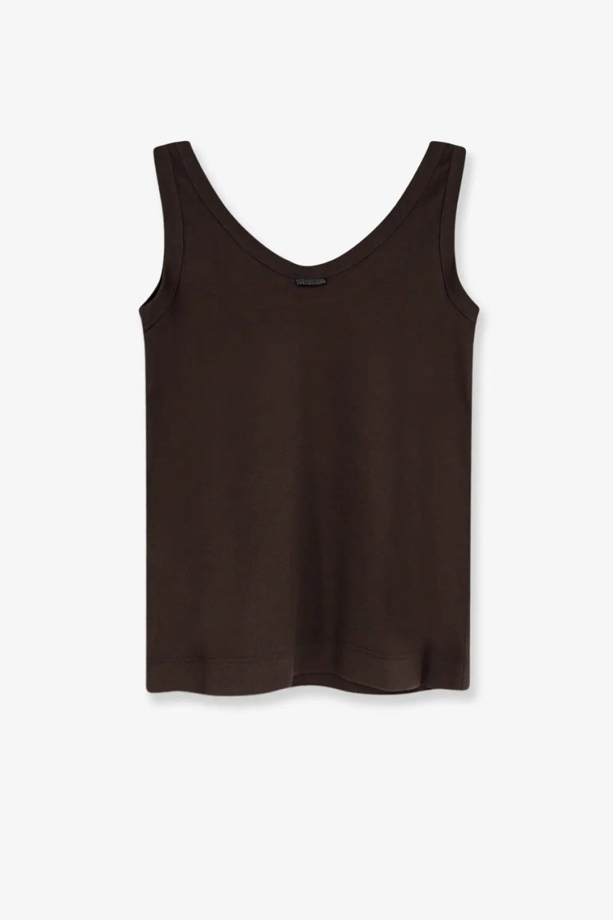 Brunello Cucinelli women’s brown cotton blend sleeveless tank top with v-neckline and smooth flowing fabric