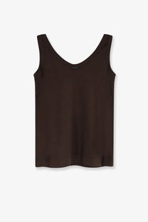 Brunello Cucinelli women’s brown cotton blend sleeveless tank top with v-neckline and smooth flowing fabric