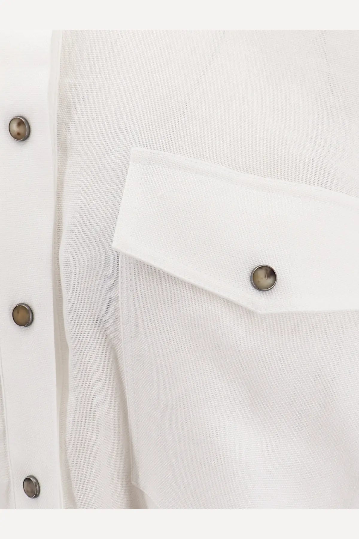 Brunello Cucinelli women’s white cotton shirt with silver-toned buttons and flap pocket in linen fabric